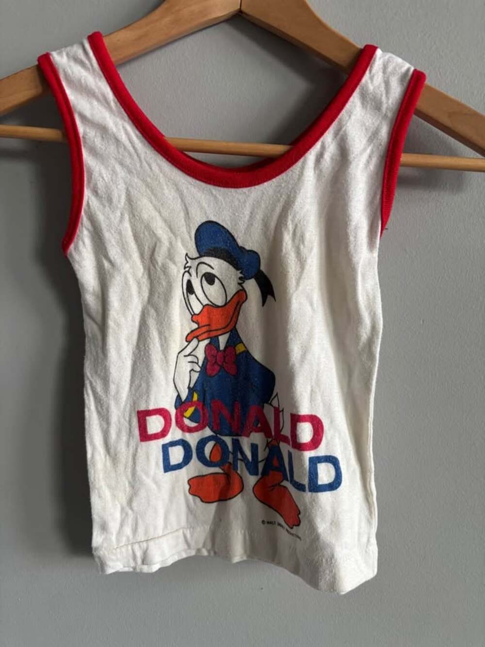 Vintage 70s 80s Donald Duck Sears Ringer Tank Top Kids Size S 7-8 Walt Disney Pr
